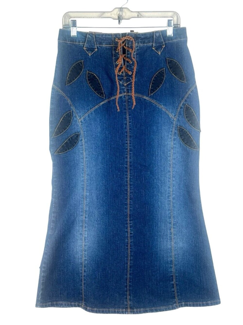 US RODEO JEANS western stretch jean skirt 7/8 midi skirt laceup front new - Picture 3 of 7